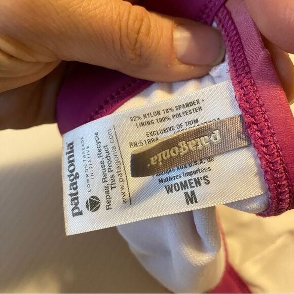 Patagonia sunset hot pink coral Swim bathing suit bikini triangle bra top-M - Picture 3 of 5